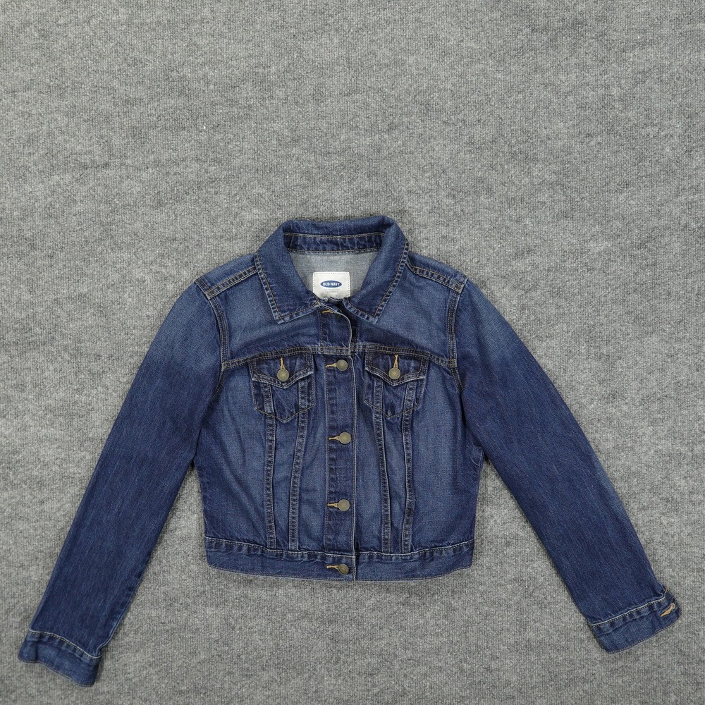 Old Navy Jacket Mens Small Blue Denim Trucker Dark Wash Cotton Classic Layering